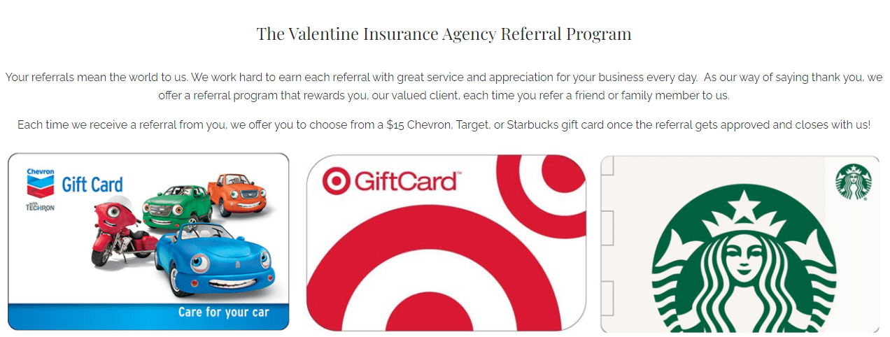 insurance agency referral gift cards