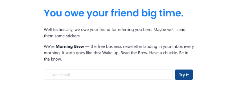 morning brew referral program cheeky message