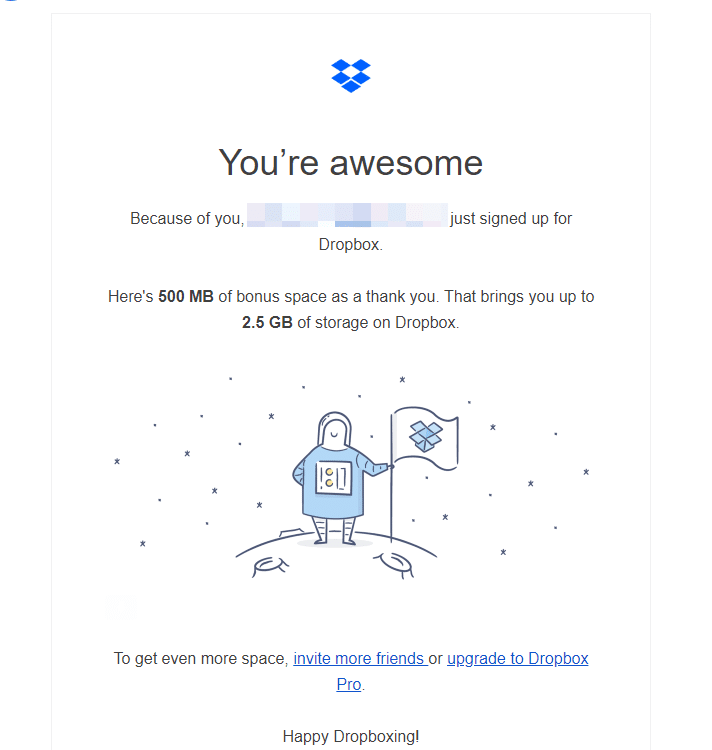 dropbox thank you note for referrals