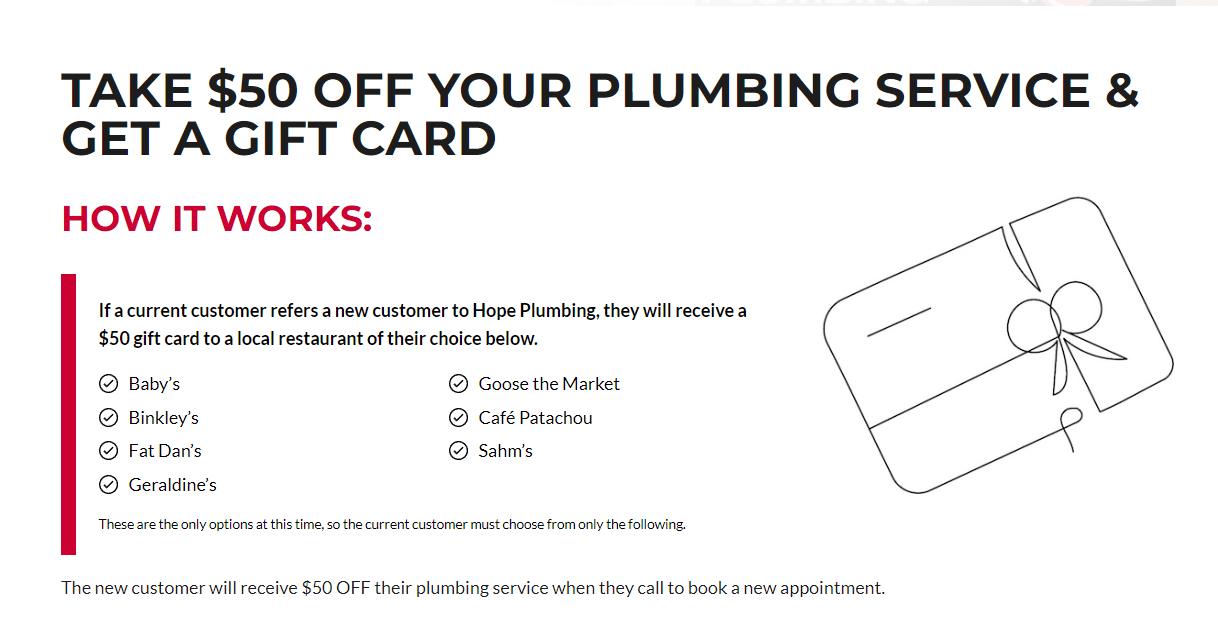 plumber referral program gift card