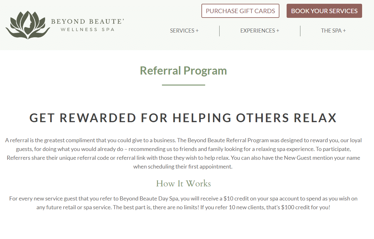 beyond beaute spa referral program