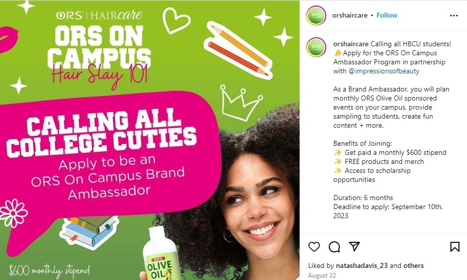 ors hair care student ambassador promo