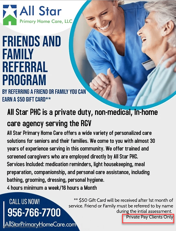 home care referral program flyer with reward