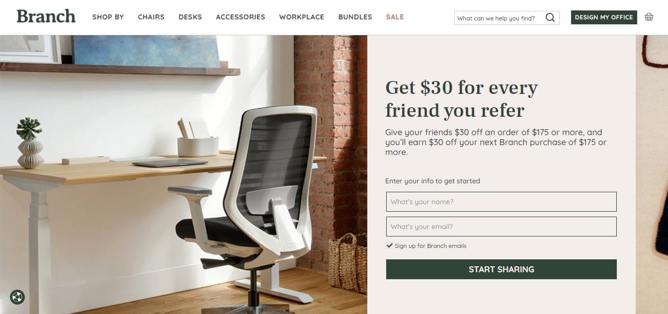 branch furniture referral program