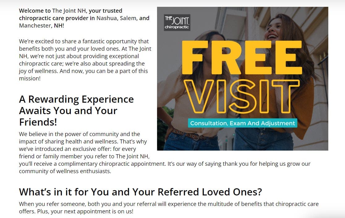 the joint chiropractic referral program