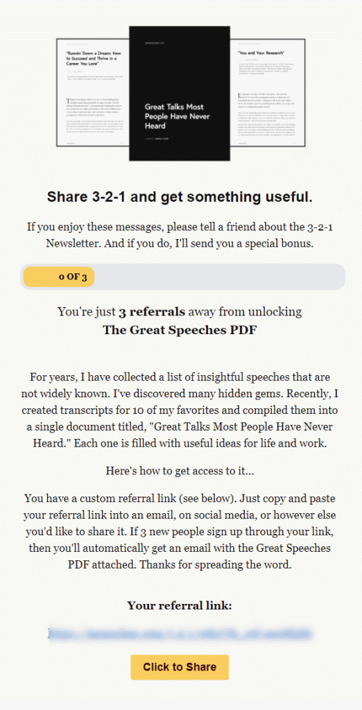 321 newsletter referral incentive
