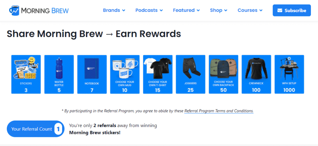 morning brew referral incentives
