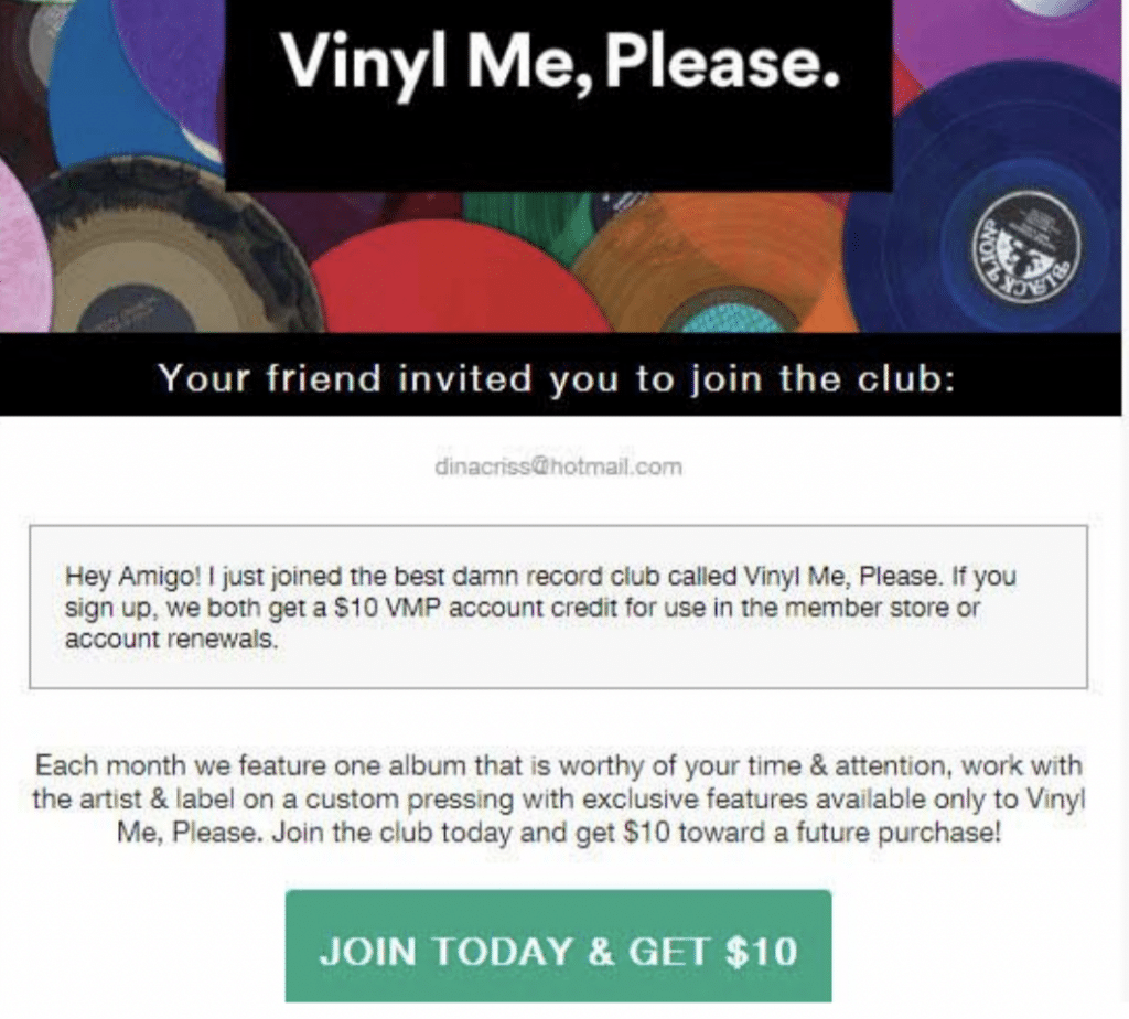 vinyl me please vmp referral message