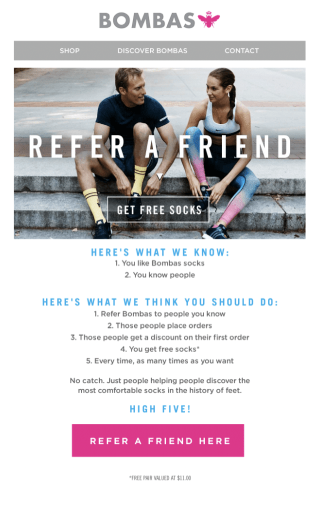 bombas referral email invite: referral program template