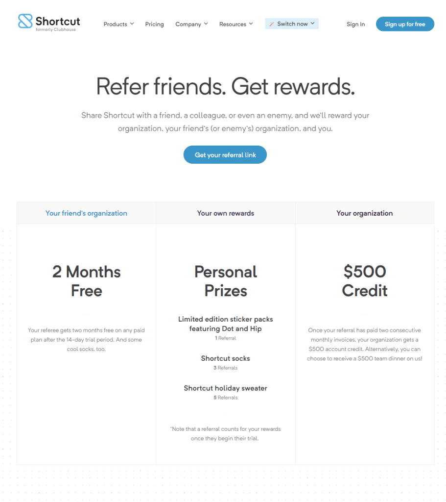 Shortcut referral program