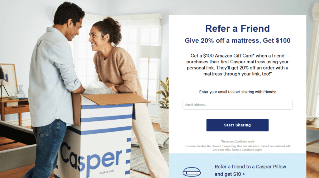 casper referral landing page