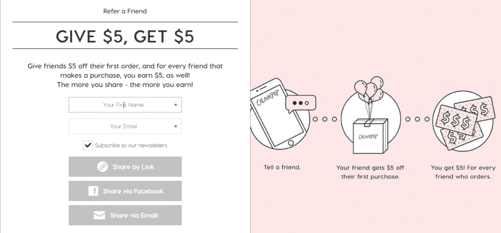 colourpop referral rewards